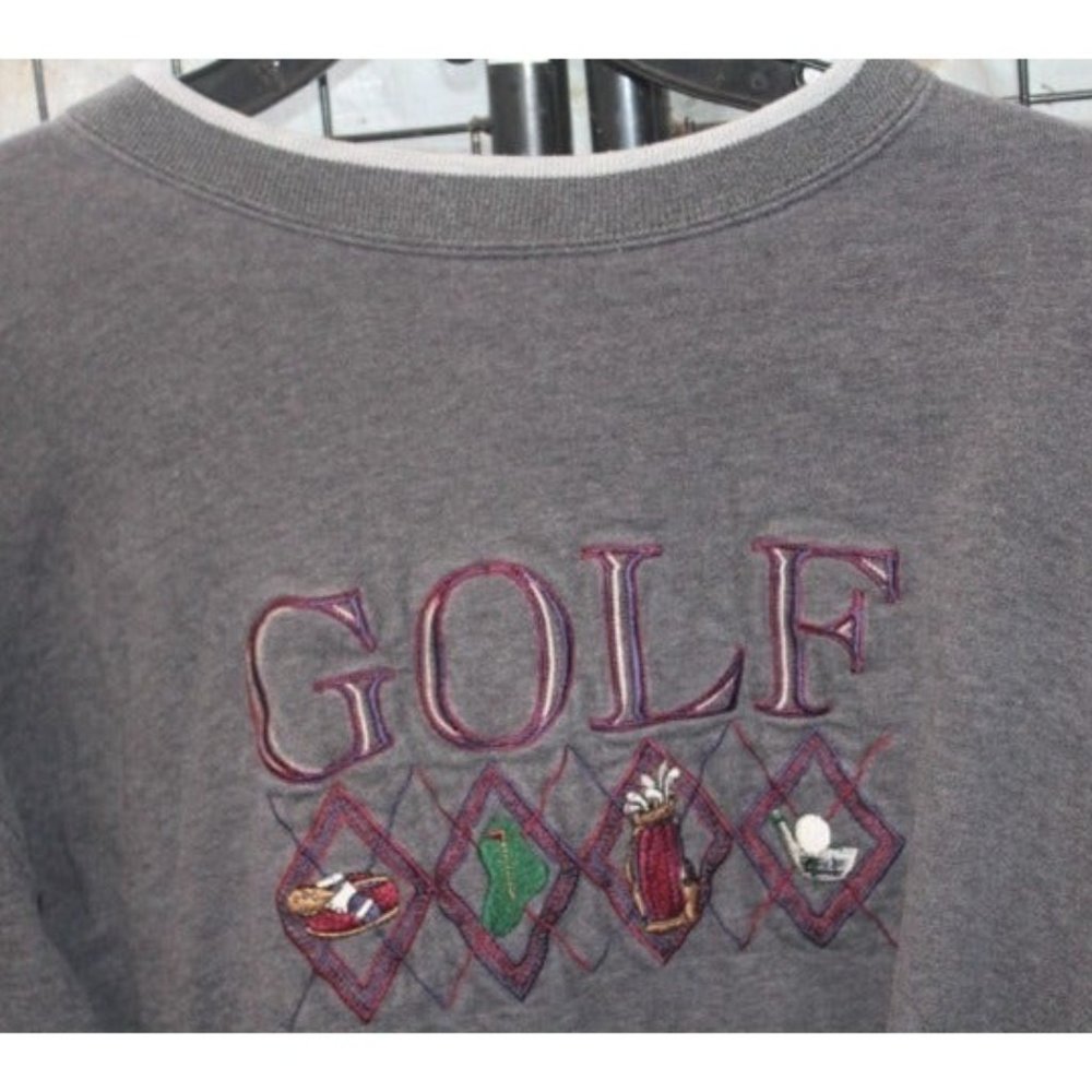 Retro M & C Sport Gray Sweatshirt XL Embroidered Letters Golf w/Golf Clubs Shoes
